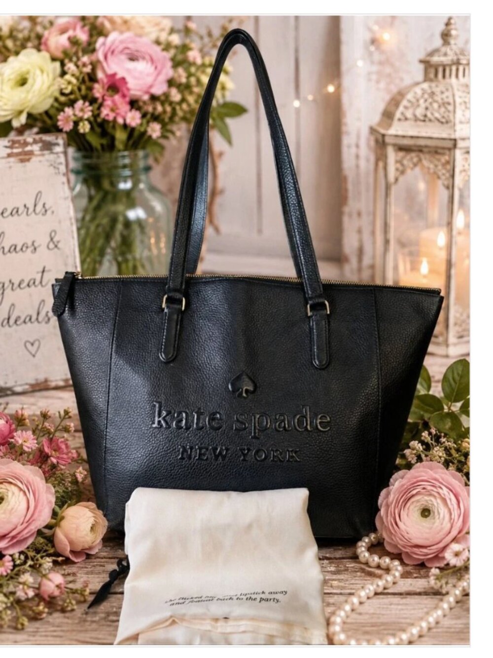 Kate Spade Black Tote Bag with Front Logo